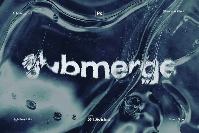 文本图形迷幻扭曲模糊变形失真PSD特效模板 Divided – Submerge