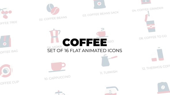 16个咖啡主题动画图标AE模板 Coffee – Set of 16 Animated Icons