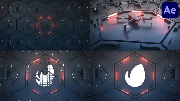 AE模板 逼真3D无人机启动起飞 品牌LOGO动画模板