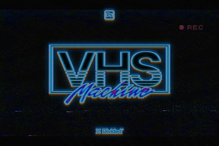 PSD模板 复古怀旧VHS电视机显示器像素化模糊效果PSD特效素材