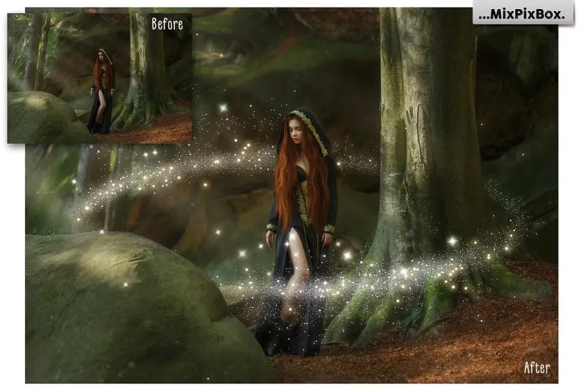 20张浪漫唯美泛光微光光斑金色萤火虫粒子光效后期合成素材 Golden Fireflies Photo Overlays