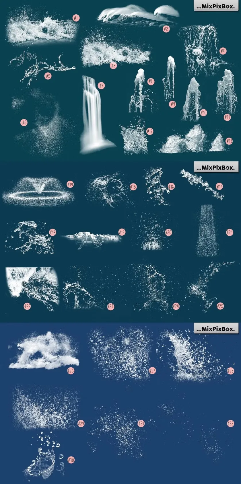 20张高清海浪浪花瀑布水花飞溅摄影后期叠加合成素材 Water Splash Photo Overlays