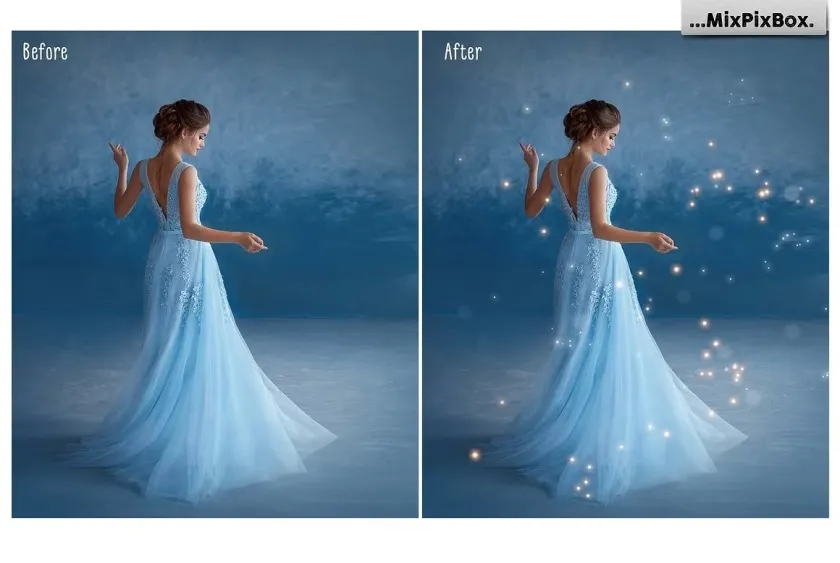 20张浪漫唯美泛光微光光斑金色萤火虫粒子光效后期合成素材 Golden Fireflies Photo Overlays