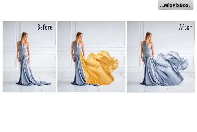 44款影楼婚纱大片金色丝绸裙摆拖尾婚纱飘纱PNG合成素材 Gold Satin Photo Overlays