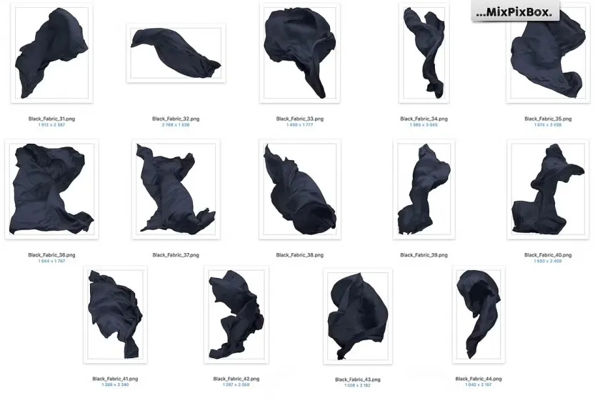 44款影楼婚纱大片蓝黑色丝绸裙摆拖尾婚纱飘纱PNG素材 Black Fabric Photo Overlays