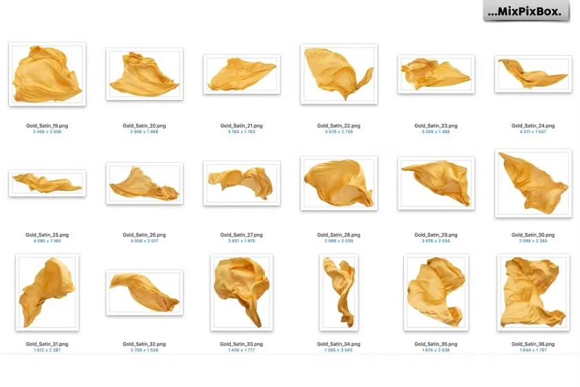 44款影楼婚纱大片金色丝绸裙摆拖尾婚纱飘纱PNG合成素材 Gold Satin Photo Overlays