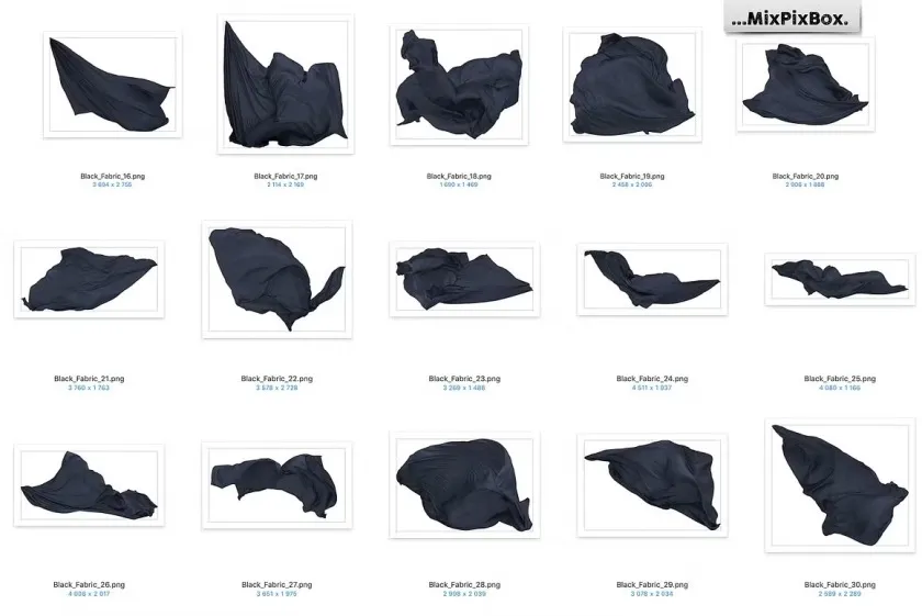44款影楼婚纱大片蓝黑色丝绸裙摆拖尾婚纱飘纱PNG素材 Black Fabric Photo Overlays