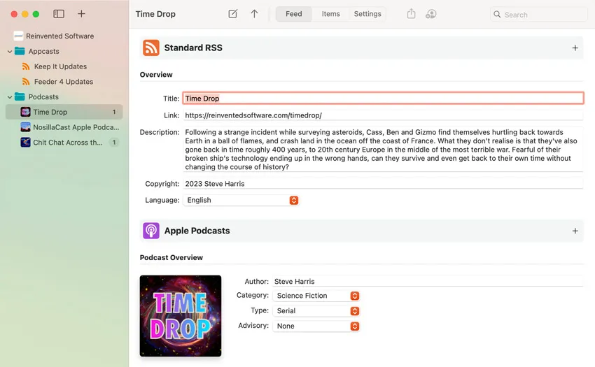 Feeder v4.7.2 破解版 Mac创建和发布的RSS、播客工具