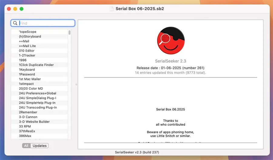 Serial Box v06.2025 激活版 Mac序列号查询工具